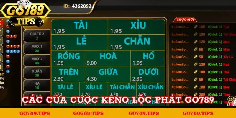 Các cửa cược cơ bản đối với Keno lộc phát Go789